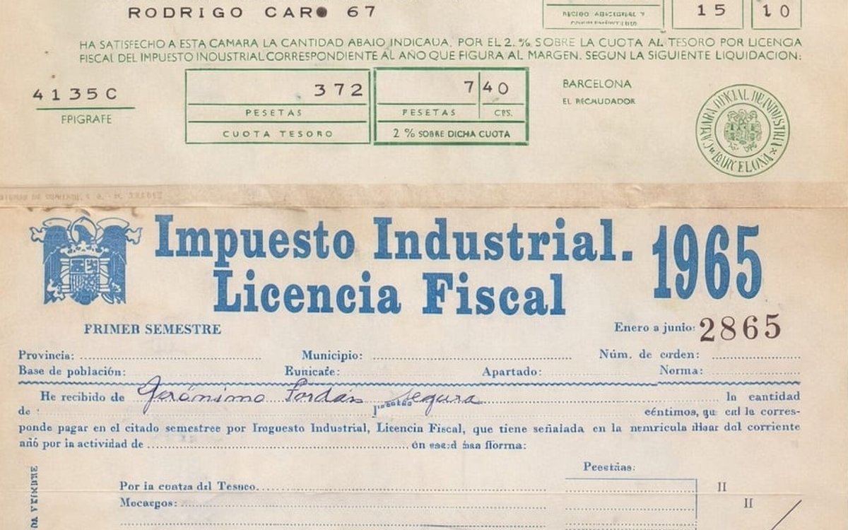 Documento de impuestos de 1965 de la empresa familiar