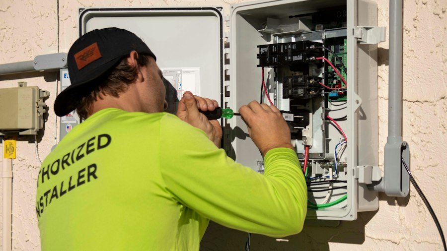 Electricista revisando un cuadro eléctrico